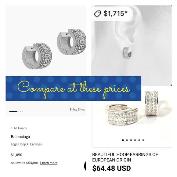 Two Sided Reversible Silver Rhinestone Cz Huggie Earrings - Picture 2 of 9